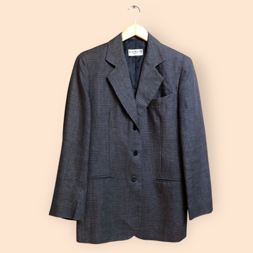 Vintage 90s Barry Bricken Sport Blazer & Skirt Suit Set Grey Plaid Women 4/10 - Picture 3 of 16